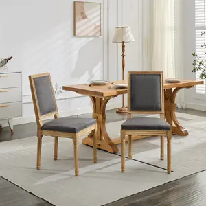 Hardware French Decor Chairs Set of 2, Louis Dining Chairs with Square Backrest and Exquisitely Carved Solid Wood Frame for Living Room, Kitchen, Restaurant,SW1879GY, Gray