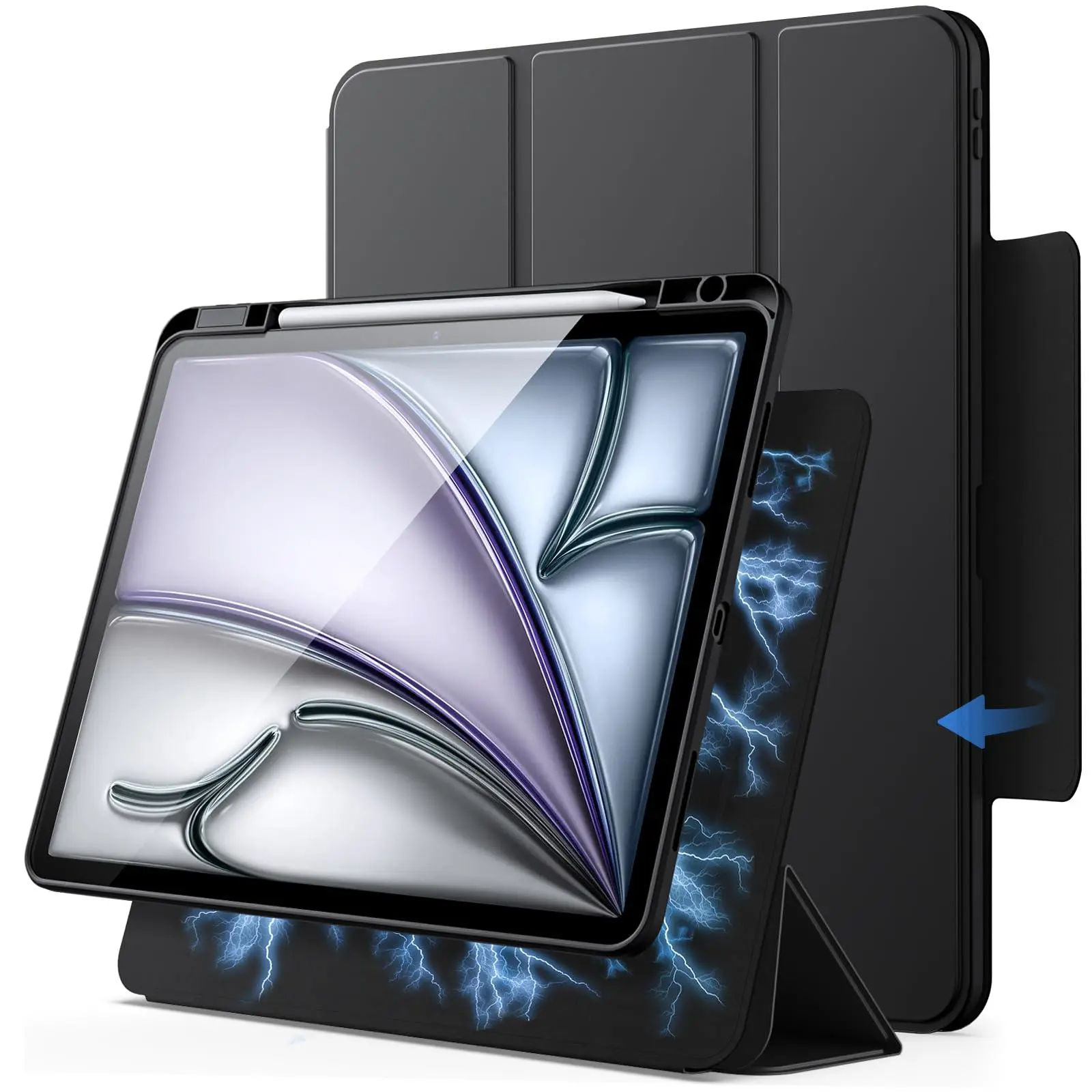 JETech Magnetic Detachable Case for iPad Air 13-Inch M4/M3/M2 (2026/2025/2024) with Pencil Holder, Removable Rotating Clear Cover, Portrait/Landscape Stand with Raised Screen View
