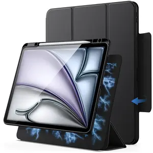 JETech Magnetic Detachable Case for iPad Air 13-Inch M4/M3/M2 (2026/2025/2024) with Pencil Holder, Removable Rotating Clear Cover, Portrait/Landscape Stand with Raised Screen View