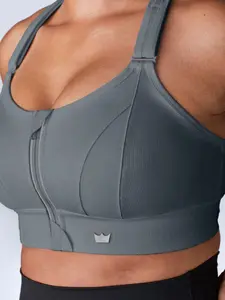 SHEFIT Ultimate Sports Bra - Steady Grey, Athletic Fitted Workout Bras with Patented Zip Cinch Lift, Wire-Free Seamed Cups, Removable Breast Cups, 30 Day Guarantee, Women Workout Clothes