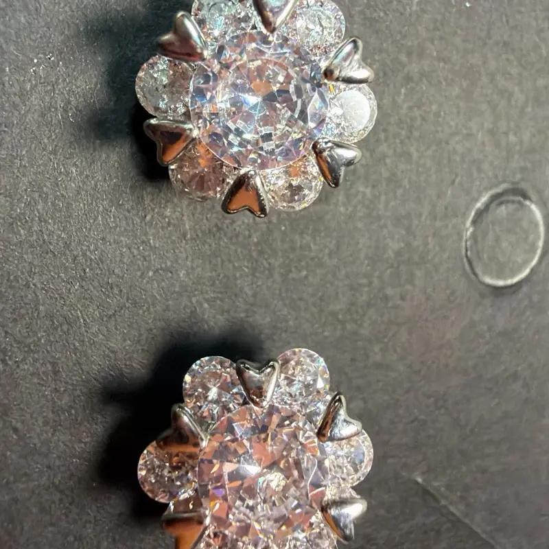 Closed Flower Button-Style Earring with Heart Accent and Crystals