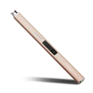 Electric Lighter Arc Windproof Flameless USB Rechargeable Lighter with Safety Lock for Candle BBQ Camping (Champagne Gold)