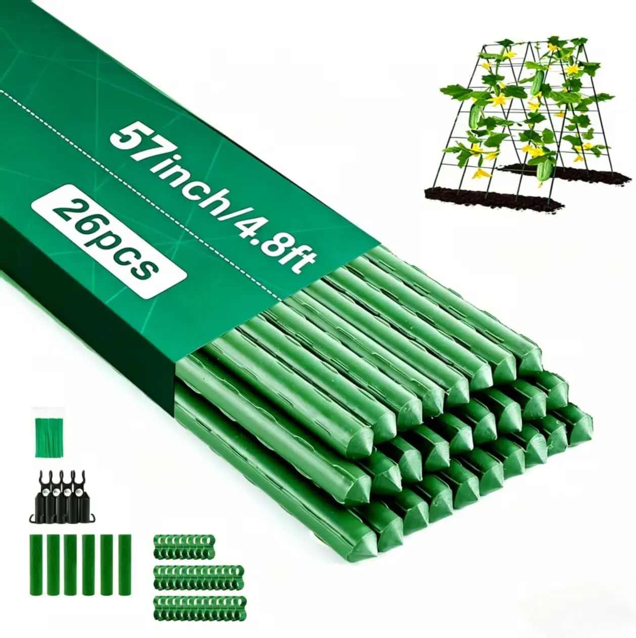 [Deals For You] Summer garden 26 PCS 57" Garden Support Stakes Plastic Coated Deformable Climbing Plant Trellis Plant Climbing Frame for Tomato Cucumber Eggplant Vine Vegetable (57 Inch),campingessentials,outdoorfurnitureset,campinggear