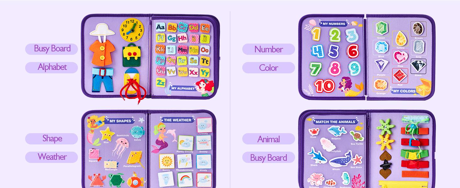 hahaland Busy Board for Toddlers - Montessori Sensory Toy & Travel Activity Book for Learning Fine Motor Skills, Educational Toy for Boys Girls, Hobbies Ideas, Kids Toys Magnetic Building Blocks Macaron Magnetic Blocks