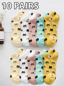 Women's Cat Print Ankle Socks, Casual Moisture Wicking Low Cut Socks, Soft Comfy Breathable Socks for All Seasons Daily Wear