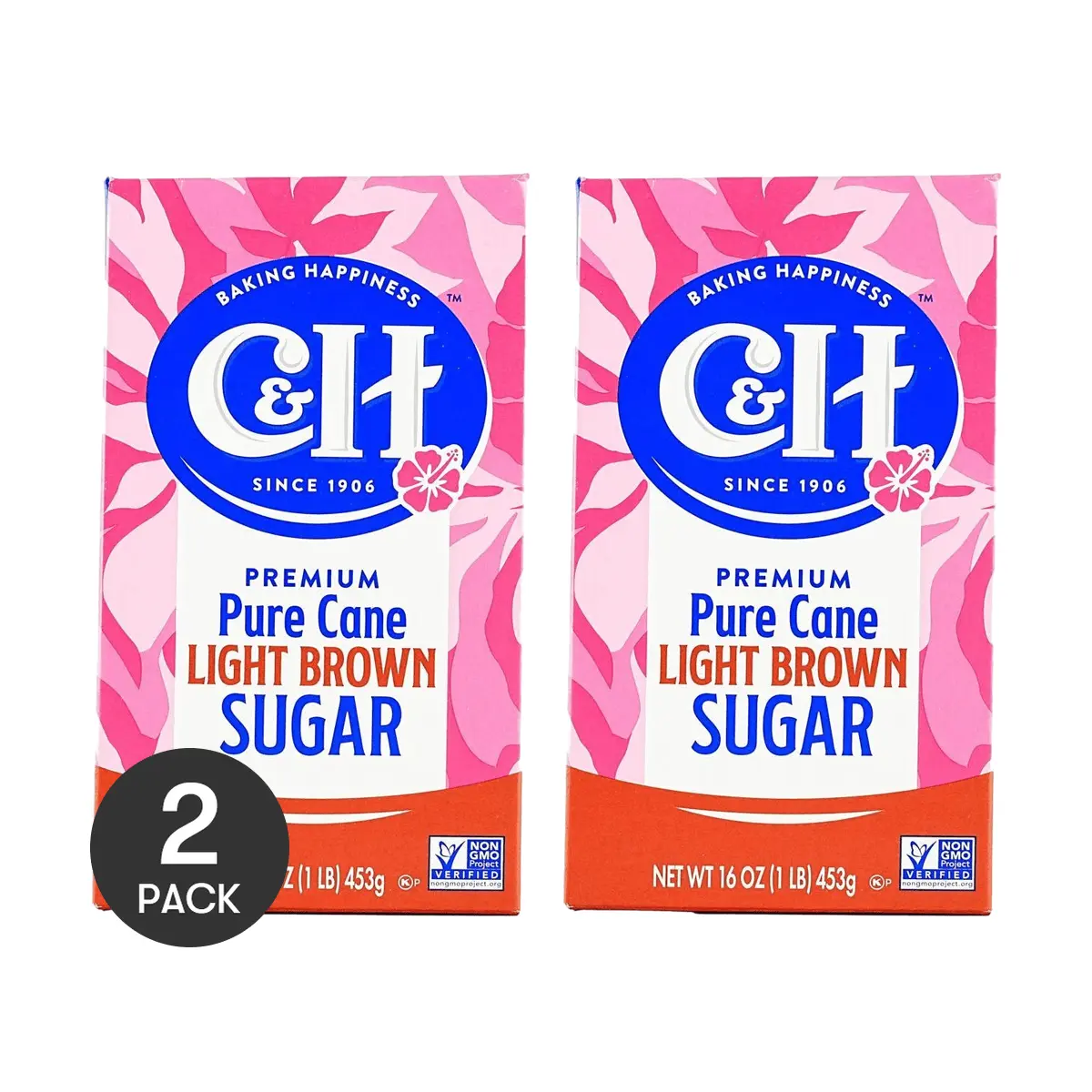 C&H Premium Cane Sugar 2 Pack Light Brown Sugar 16 oz for Baking and Cooking