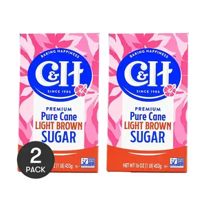 C&H Premium Cane Sugar 2 Pack Light Brown Sugar 16 oz for Baking and Cooking