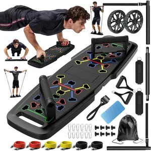 Push Up Board, Gym,Portable Exercise Equipment,Pilates Bar and 20 Fitness Accessories with Resistance Bands and Ab Roller Wheel,Full  Workout at