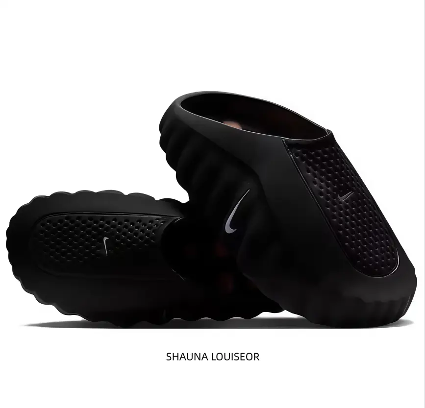 Unisex All-Black Closed-Toe Mule Slippers - Hollow Breathable Thick-Sole Slip-On Clogs for Home, Street Wear