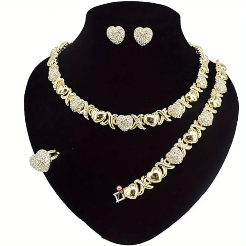 4 Piece Set Women's Necklace Set Bridesmaid Fashion Jewelry Wedding Necklace Earrings Bracelet Ring