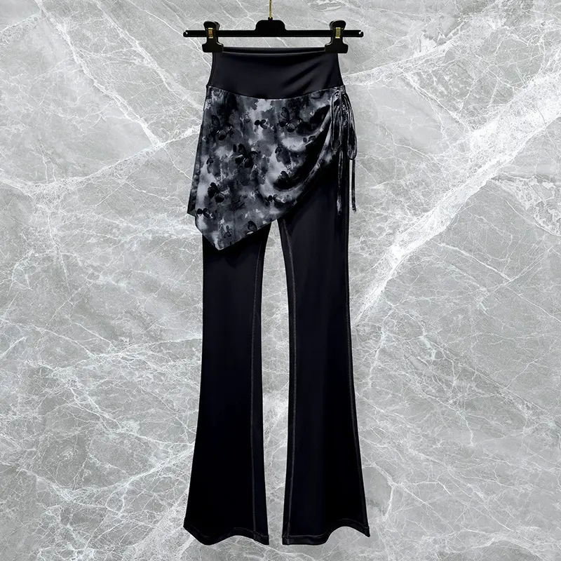 942 black fake two piece long pants, sin