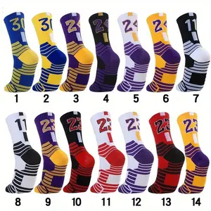 5Pairs Mix  Random Basketball Socks For Mem 's Outdoor Sports Cycling Mountaineering Running Socks Breathable and Non Slip Striped Mid Length Socks
