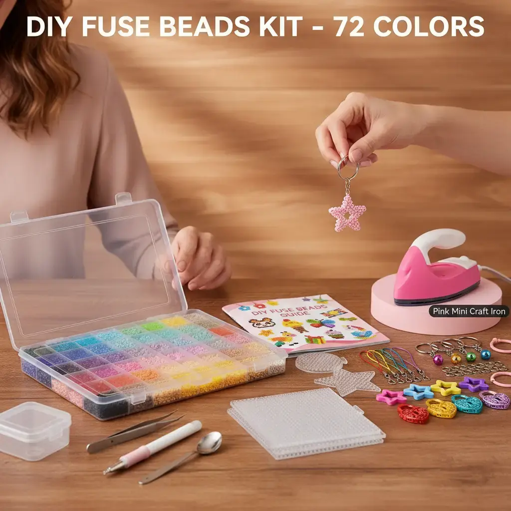 2.6mm Bright & Vibrant Fuse Beads Kit (26,000+ PCS) - 48 Colors, Mini Iron, Pegboards, Tools, Charms & Pendants - Beginners’ Craft Kit for Keychains, Wind Chimes - Detailed Designs, Birthday Gifts