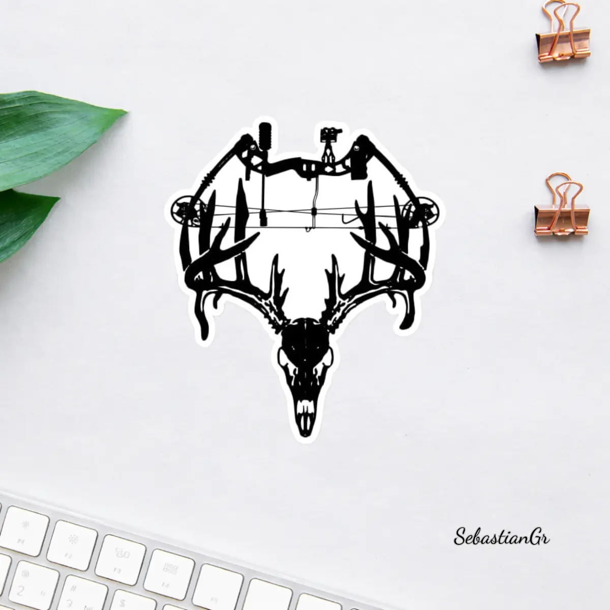 Bow Hunting Deer Skull Sticker, Archery Buck Antlers Decal, Hunting Outdoors Black Vinyl Sticker