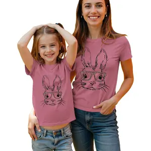 Easter Bunny Matching Outfits for Mom and Me: Cute Bunny Glasses T-Shirt, Summer Short-Sleeve Top (Pink, Size 1 - Infant, 2-3 Years): Clothing, Shoes and Jewelry