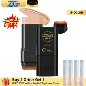 6-colors,Concealer Foundation Stick, 2-in-1 Long-Lasting Foundation and Concealer with Brush, Creamy Full Coverage Matte Finish for Face Makeup,Mother's Day Gift