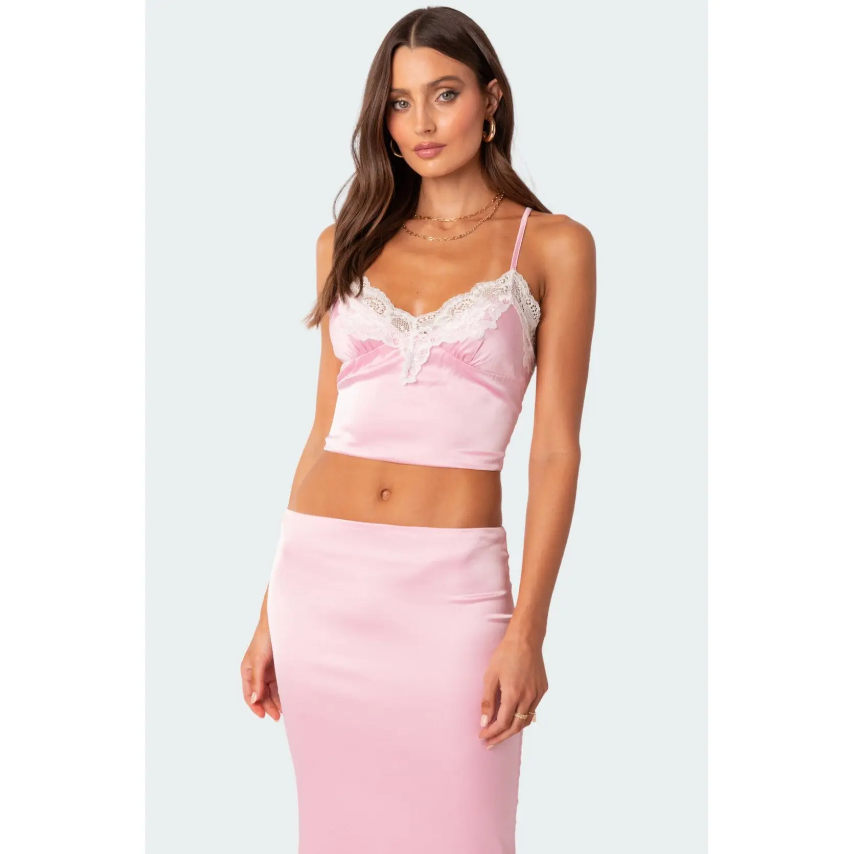 Brandi Lace Trim Satin Effect Tank Top