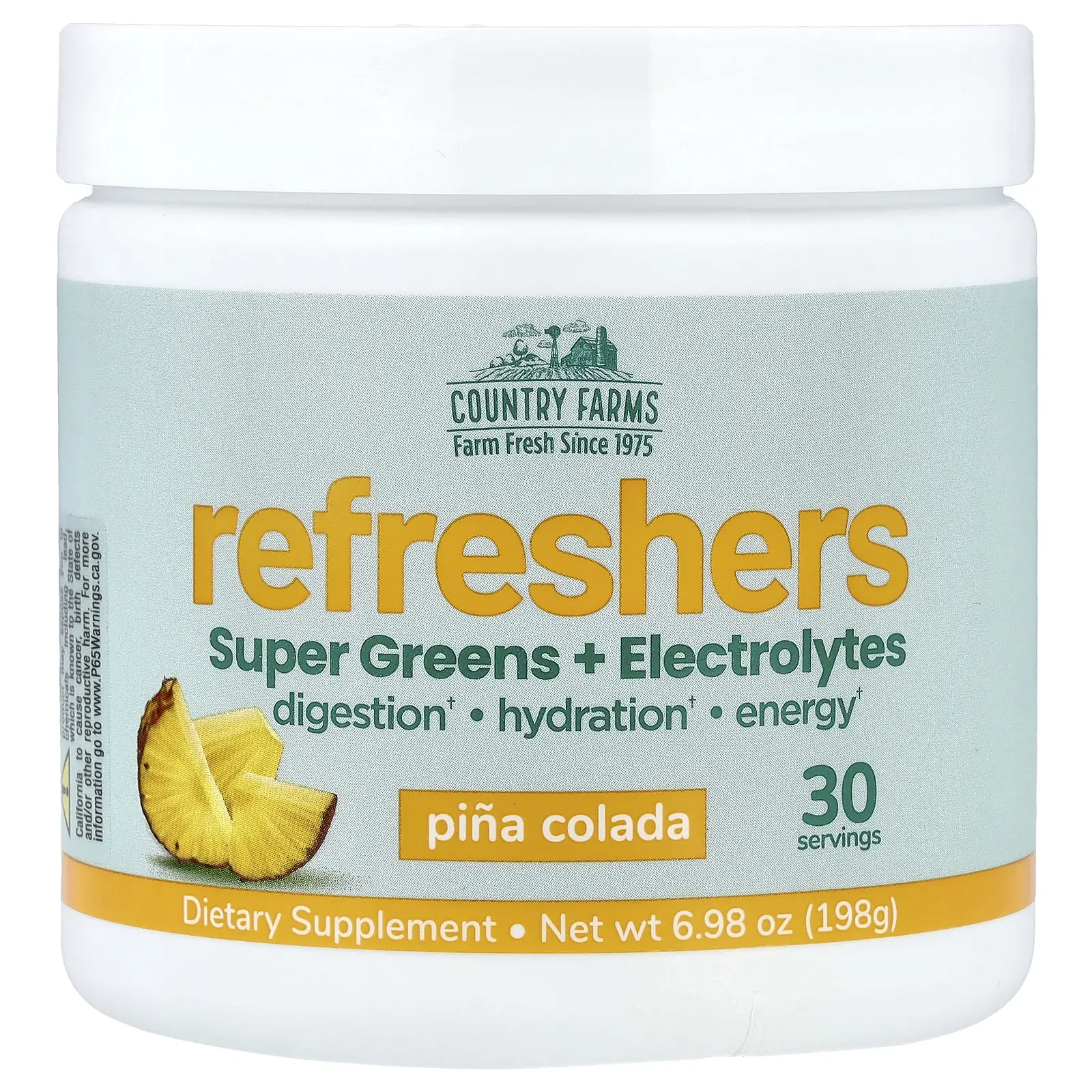 Country Farms Refreshers, Super Greens + Electrolytes, Pina Colada, 6.98 oz (198 g)