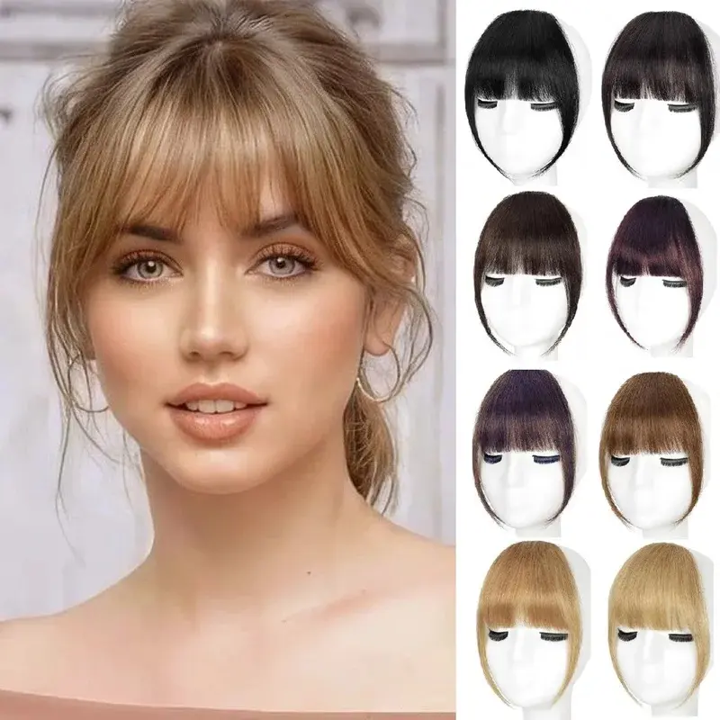Human Hair Wispy French Bangs with Temples,Curved Fringe Hair Accessories,Clip in Air Bangs,Kawaii Hairpieces Quick Hair Change
