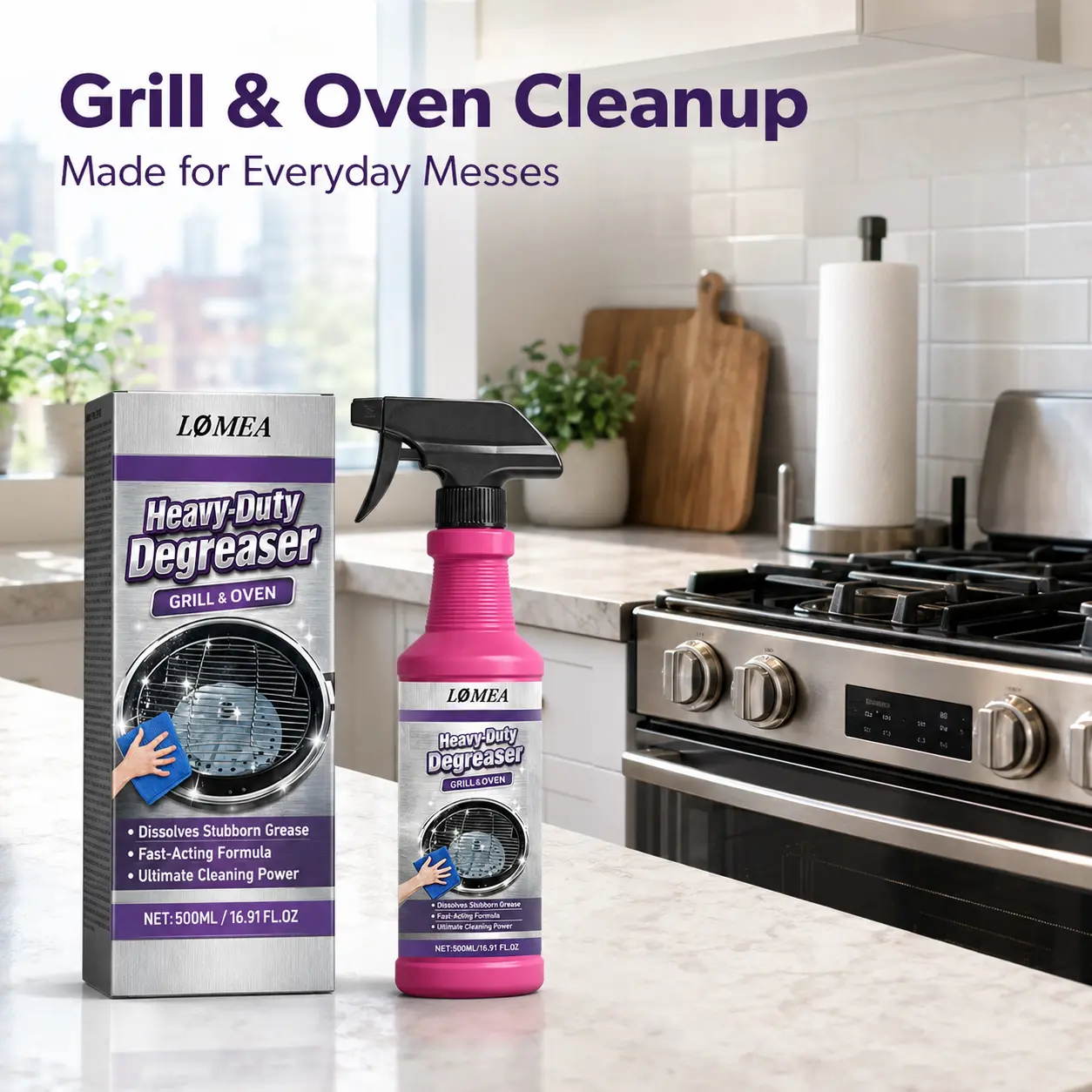500ML BBQ Grill Cleaner Spray Quick Action Dissolve Powerful Grease Remover Degreaser Spray Heavy Duty Cleaner Removes Charcoal Residue House Nontox Cleaning Supply Fast-Acting Deep Cleaning Formula