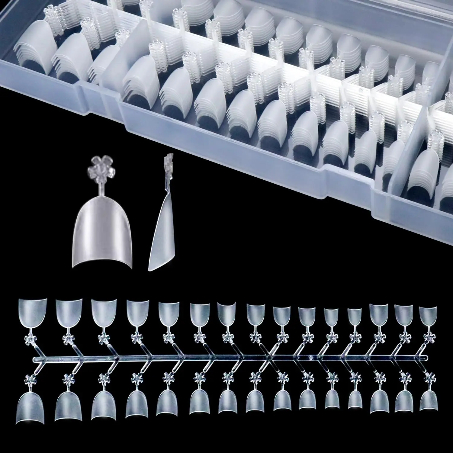 300PCS Short  Nail Tips with Box, Full Matte Acrylic Nail Tips No C Curve, Round French Half Cover Nail Extensions, Almond Fake Nails Tips for Acrylic Nails, 12 Sizes for Salon & DIY Manicure