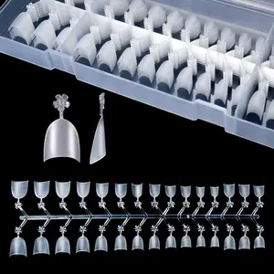 300PCS Short  Nail Tips with Box, Full Matte Acrylic Nail Tips No C Curve, Round French Half Cover Nail Extensions, Almond Fake Nails Tips for Acrylic Nails, 12 Sizes for Salon & DIY Manicure