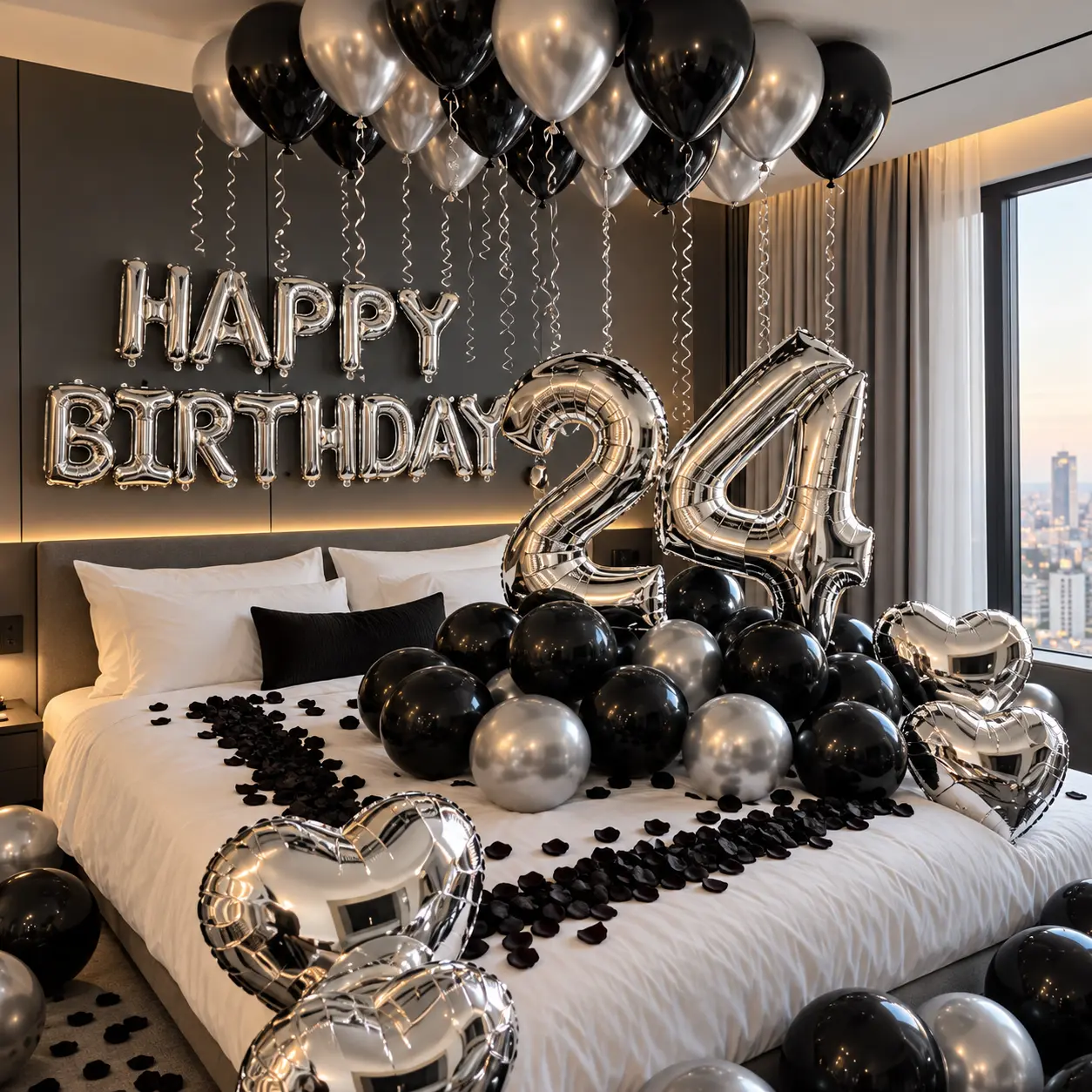Black & Silver Balloon Garland Kit with 40" Jumbo Number Balloons + Rose Petals | Birthday Party Decorations for Men & Women