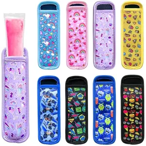 6 Pieces Ice Pop Neoprene Insulator Sleeves, Ice Pop Stick Sleeves for Kids, Multicolor Ice Sleeves Holder Bags, Freezer Reusable Popsicle Covers, Antifreezing Covers for Girls Boys
