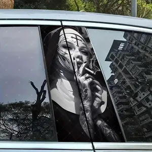 2 very good-looking and interesting car center post stickers with personal creativity, B-pillar protective film, scary nun pattern car stickers, suitable for cars, Universal Car Sticker, Car Decal, Car Decorative Sticker, Car Accessories, Car Decoration