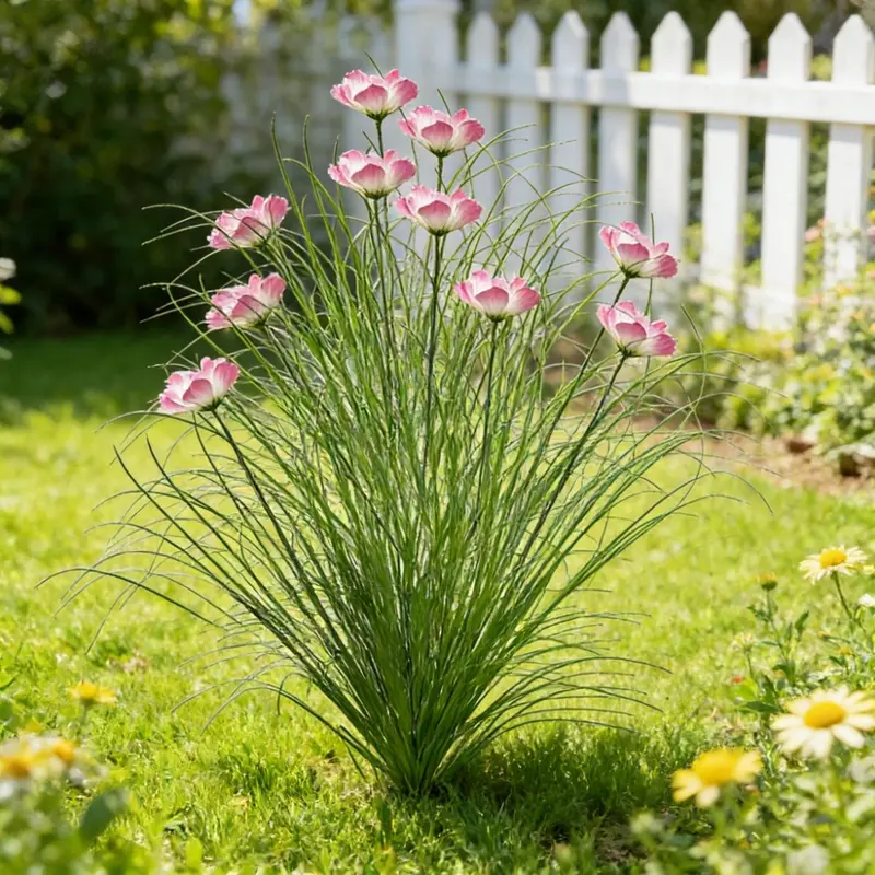 10pcs Durable Artificial Onion Grass with Daisies, UV-Resistant Faux Greenery Stems, Fake Shrubs Ornaments for Garden, Balcony, All-Seasons Home Decor
