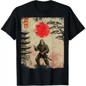 Funny Samurai Bigfoot Japanese Art Graphic Tee Anime Gifts T-Shirt