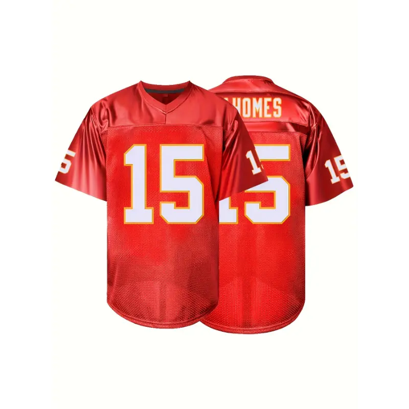Men's #15 Numbered Front Polyester-Spandex Knit Football Jersey Tops - V-Neck, Loose Fit, Breathable, Slight Stretch, Machine Washable Sporty Training Wear (S-XXXL, Multi-Size, Sheer: No) for Daily & Casual Use