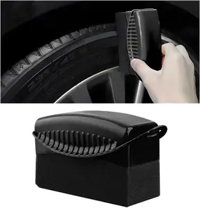 1 count Tire Dressing Applicator, Wheel Dressing Tire Shine Applicator Pad with Lid,  Wheel Detailing  Tire Waxing Wipe Polishing Sponge, Universal  Accessories (Black)