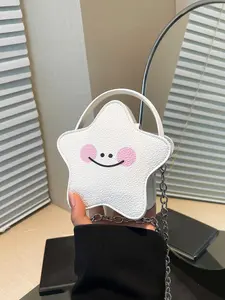 Cute five-pointed star handbag, cartoon smiley face decoration, multiple colors, chain crossbody mini bag, niche design, fashionable and versatile, suitable for traveling, taking pictures, attending events, etc.