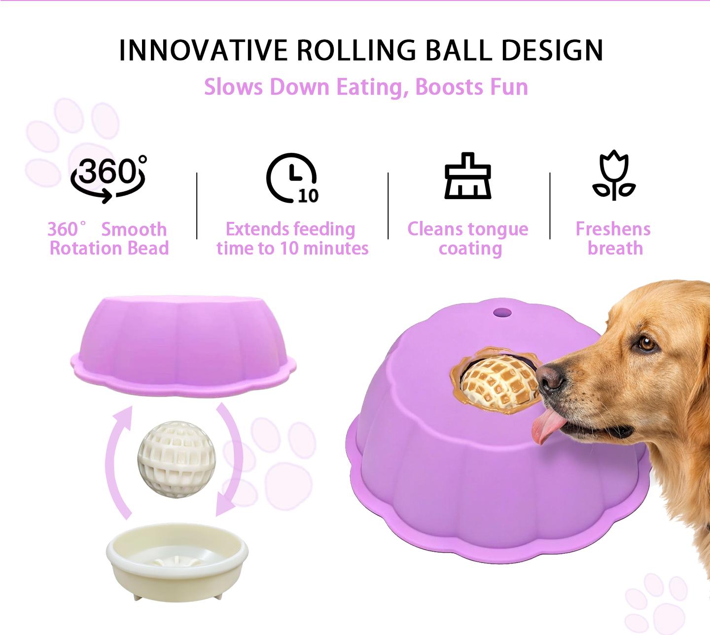 BOMUU Slow Feeder Dog Bowl, Anti-Choke, Lickmat, Solves, Dog Anxiety, post-op nutrition, Boosts , DogGutHealth, 360° Rotating Roller, For Fast Eaters ,6.4 oz Capacity