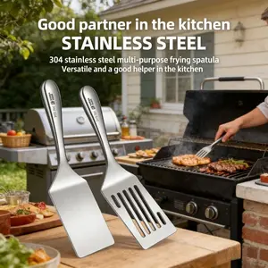 A set of flat scrapers, leak-proof stainless steel flat-bottomed flipping scrapers, suitable for cooking steaks, pancakes, teppan dishes, durable kitchen tools, essential kitchen equipment, Kitchen utensils, Stainless Steel Spatula, Grill Turner Spatula