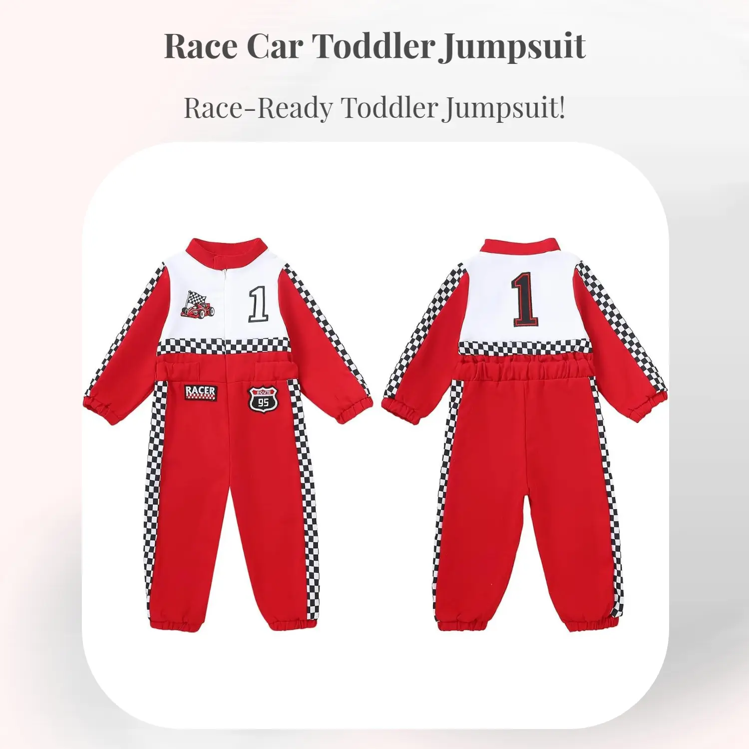Baby Boys' & Girls' Race Car 1-Piece Jumpsuit - Polyester Clothes, Front Zipper, Snug Waist, Race Theme Party Wear for All Seasons, Photoshoot Events