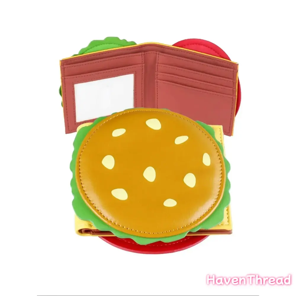 Women's Bifold Unisex Wallet, High-Quality PU Leather, Cute Hamburger-Shaped, Colorblock Card Holder, Versatile Casual Daily Accessory