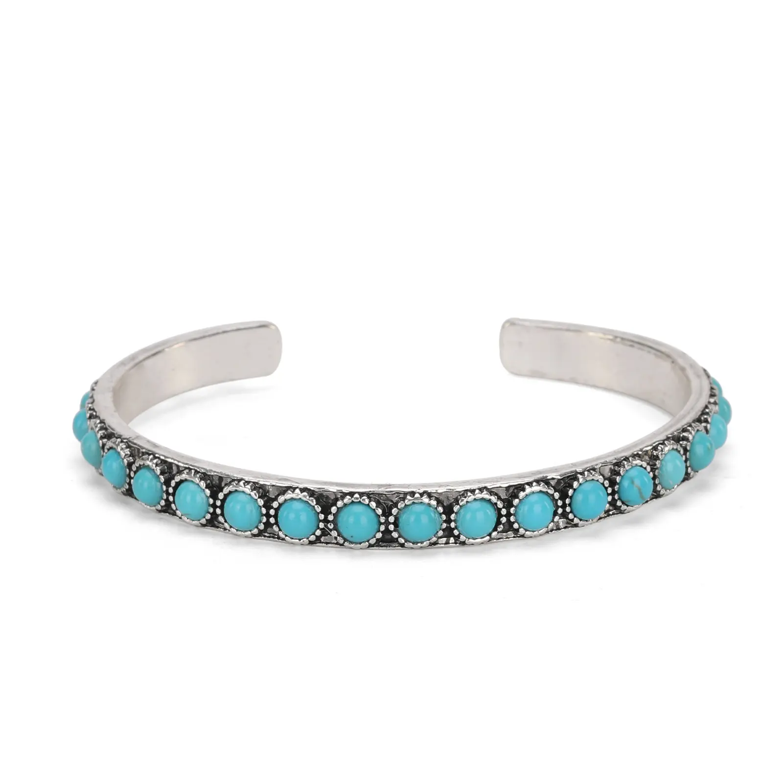 Rustic Couture Pulsera Bohemio Turquesa Para Mujer Vaquera Adjustable Antique Silver Plated Western Open Bangle with Turquoise Stones, Southwestern Rodeo Statement Jewelry