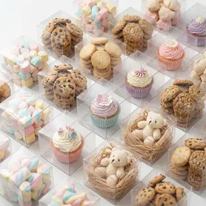 45 count Clear Favor Boxes, 3x3x3 Inch Large Transparent Plastic Cube Boxes for Candy, Cookies, Mini Cupcakes, Wedding, Birthday,  Shower Party