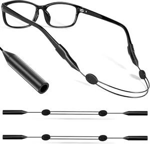 Mothers Day Gift Adjustable Glasses Strap, Anti-Slip Eye Glasses Holder Strap for Sports, No Tail Sunglasses Straps Cords for Men Women Kids, Eyeglass Holders Around Neck, Eyewear String Lanyard Retainer, 2 PCS Black