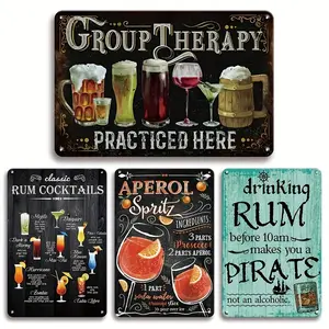 Cigar Metal Tin Signs Set - 4pcs for Man Cave, Garage, Bar, Cafe, Office, Dorm, Restaurant, Kitchen & Living Room Wall Decor 12x8in - Gifts