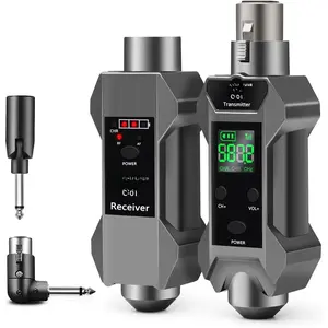 UHF  XLR Transmitter & Receiver, Dynamic Microphone Adapter, 8 Hours Use Time, 16 Channels, 164  Range, Dark Gray, Suitable for Bass, Guitar, Audio Mixer, PA System