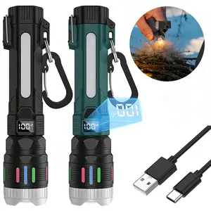 2400 Lumen 2-in-1 Flashlight  Digital Display, Rechargeable, Zoomable, Waterproof, Adjustable Brightness, Emergency Flashlight for Outdoor Camping Survival