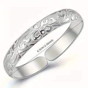 2pcs Set 925 Sterling Silvery Fashion Retro Floral Pattern Open Bangle, Versatile and Easy to Wear, Women's Daily Matching, Birthday Mother's Day Girlfriend Gift, Suitable for Parties and Casual Attire, Gift for Friends, Casual Wear, Vintage Charm
