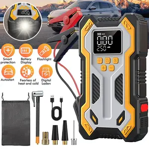 Car Battery Jumper Starter with Air Compressor, 150PSI Portable Jump Box Charger for Gas 12L Diesel Vehicles, Jumper Cables & Lights