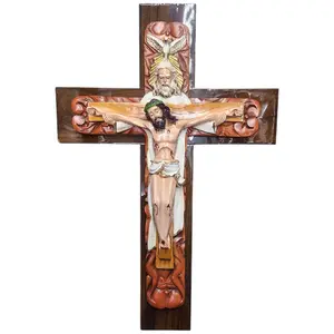Wall Cross Santisima Trinidad 24" Inches Tall Viejo Brand New Wood and Polyresin Jesus Religious wall Decor Cruz Crucifix Cristo Crucifijo Padre hijo y Espiritu Santo