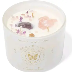 Zodiac Healing Crystal Candle, 12oz - 3 Wick Aquarius, Gemini, Libra Zodiac Candles with Crystals Inside. Zodiac Gifts for Women, Real Crystals and Healing Stones Manifestation Candle, Meditation Candle