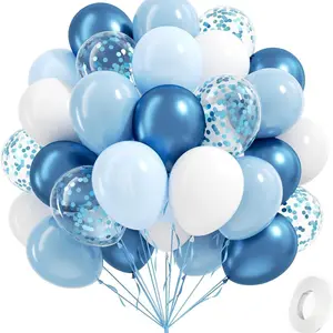50 Blue Balloons 10/12 Inches with Blue Sequins, Wedding Bridal Shower Gift Decorations, Birthday Party Supplies, Balloon Set