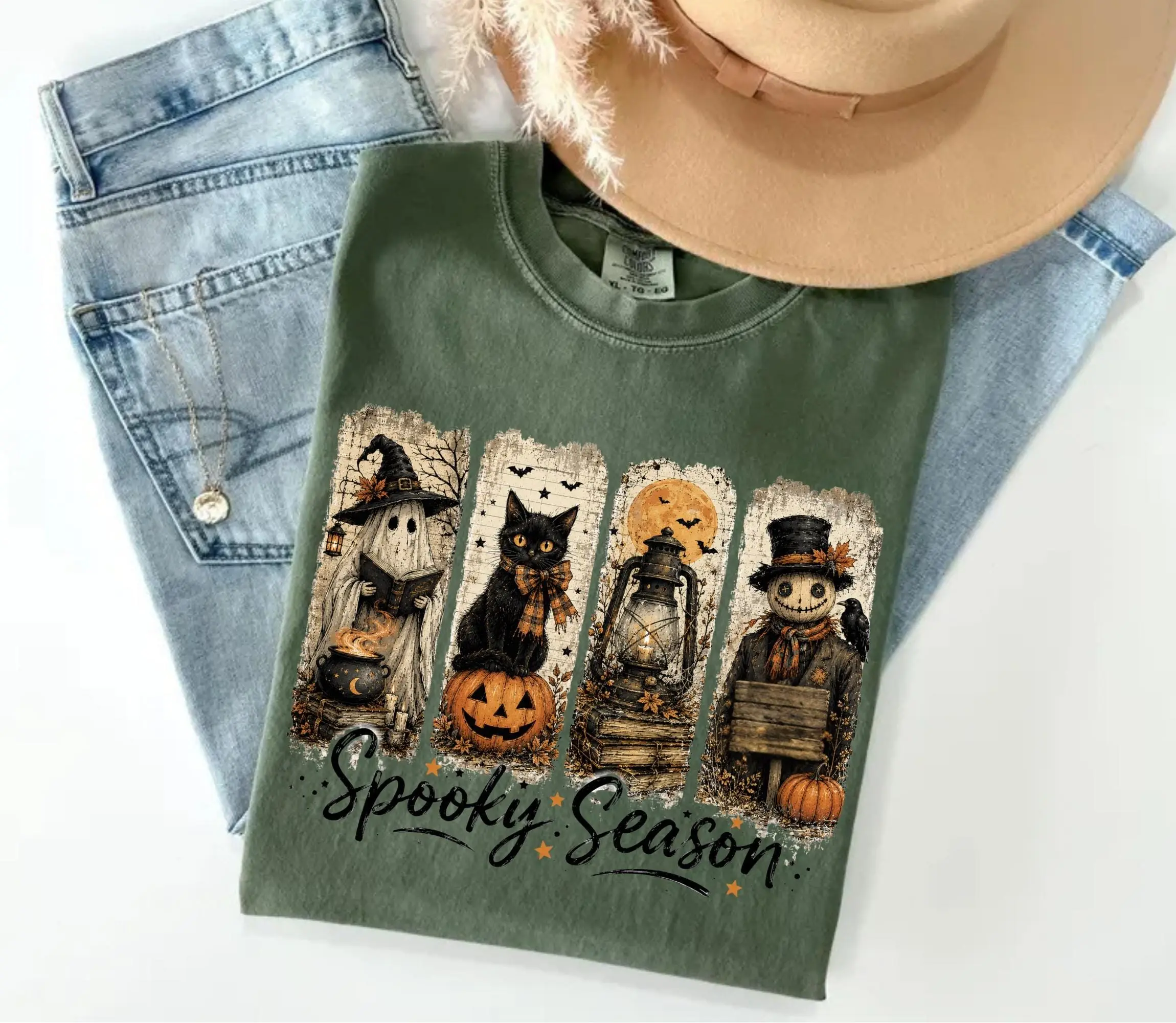 Comfort Colors Spooky Season Shirt, Vintage Halloween Tee, Ghost Black Cat Pumpkin Shirt, Witchy Fall Graphic Tee, Autumn Shirt